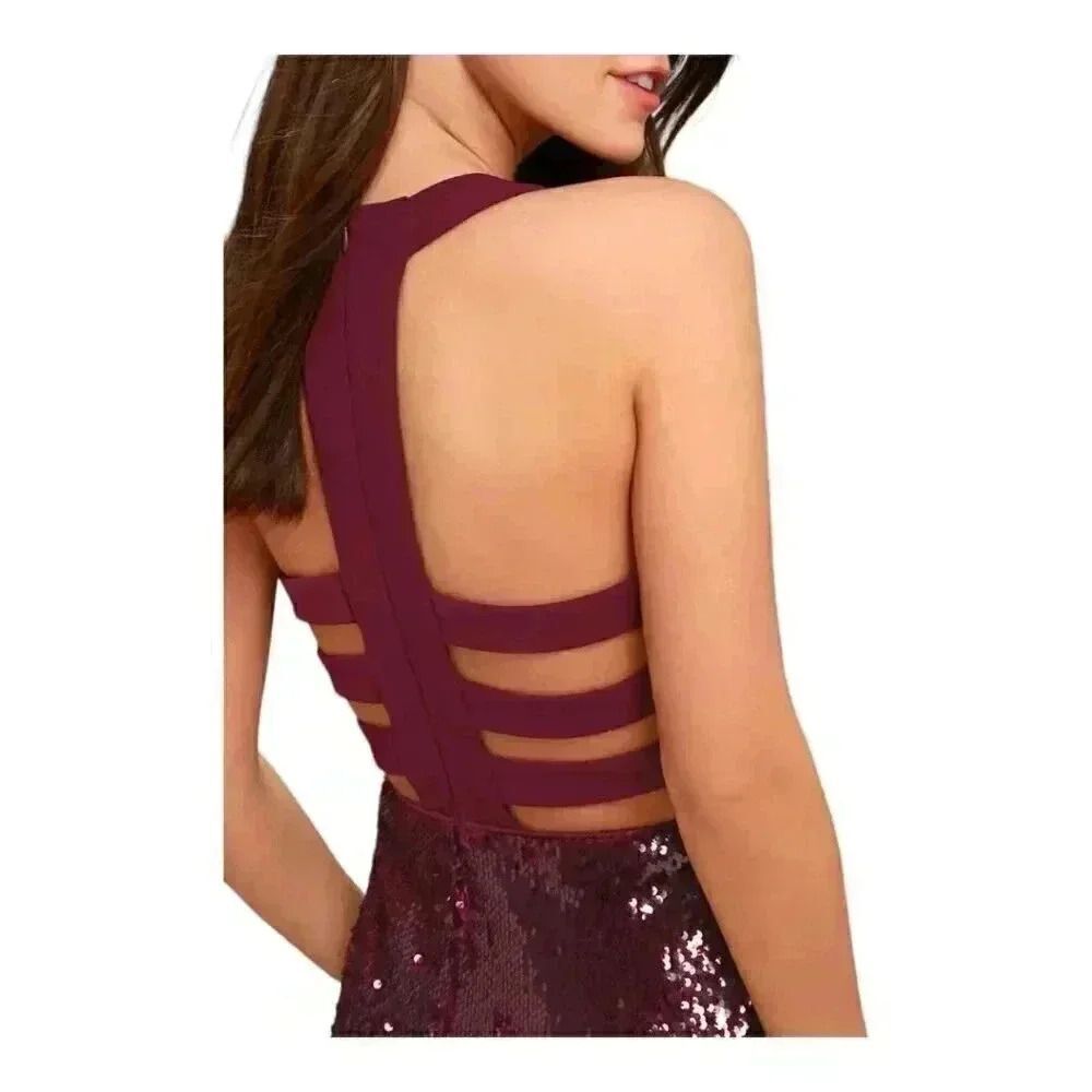 Lulus | Luster of Life Burgundy Sequin Backless Bodycon Dress | Small